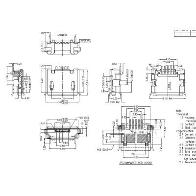 Connecteur micro USB B femelle a souder (fixation 2 points 90°)(5 pattes longues pour l'USB) modéle 2