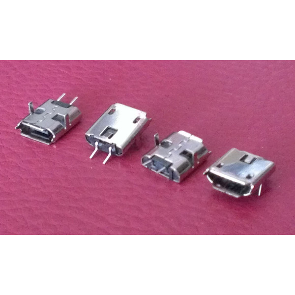 Connecteur micro USB B femelle a souder (fixation 2 points 180°)(2 pattes pour l'USB)
