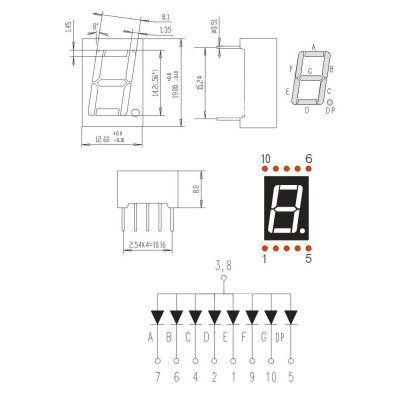 Afficheur 7 Segments a LED rouge Anode Commune 10 pin 19x12.5mm