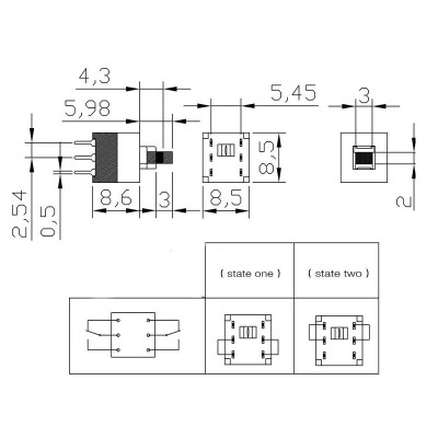 switch, interrupteur tactile ON-OFF vérouillable 8.5x8.5mm 6 Broches