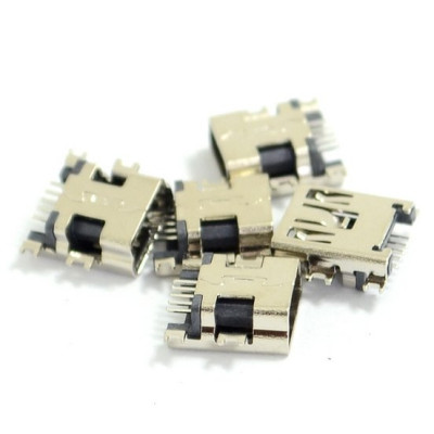Connecteur Mini USB AB corps et pattes longues(5 pin pour l'usb)(4 points de fixation a plat central)
