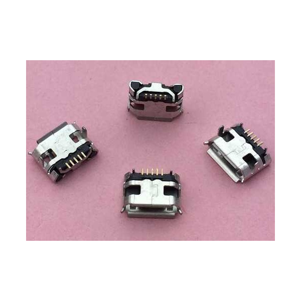 Connecteur micro USB B femelle a souder (fixation 4 points 90°)(5 pattes longues pour l'USB)