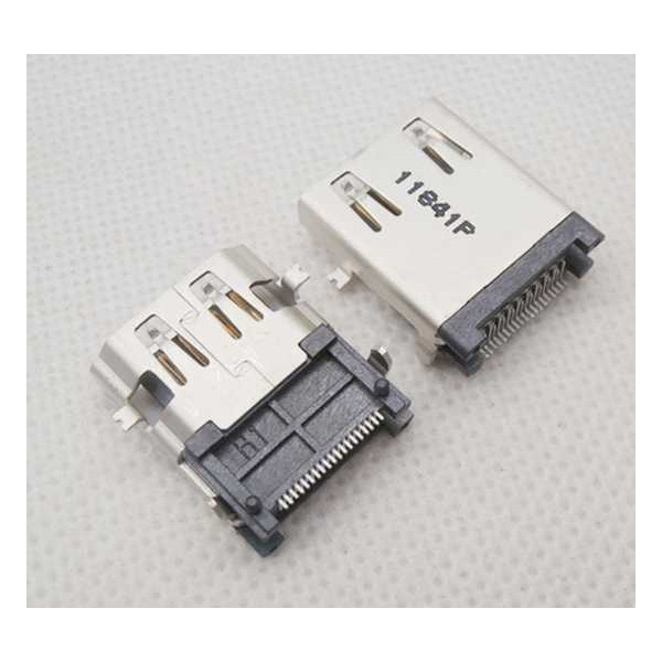 Connecteur HDMI femelle long a plat  1 Ligne 19 Pin 2 pattes verticales et horizontales a souder SMT