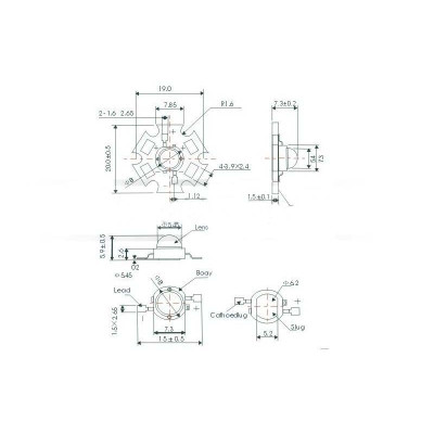 Support noir etoile LED 1W ou 3W avec refroidisseur 