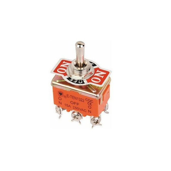 Commutateur Bascule ON/OFF/ON  E-TEN1322 DPDT 6 Pin 3 position 15A 250V orange