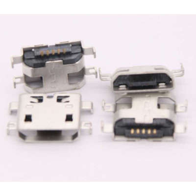 Connecteur micro USB B femelle a souder (fixation 4 points ecartés 90°central) (5 points pour l'USB pattes courtes)