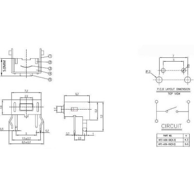 switch, interrupteur tactile miniature 3x6x4.3mm angle droit traversant