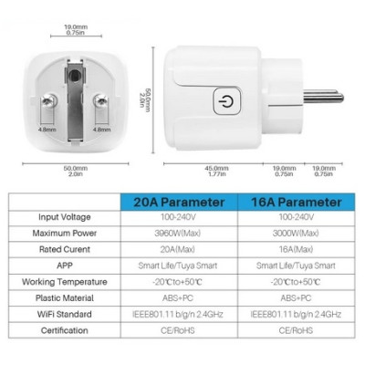 Smart plug wifi, prise intelligente 20A 110v-220v compatible Smartlife, google, Alexa,etc.