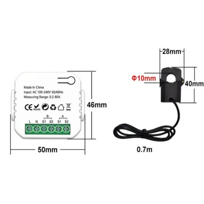 Compteur WIFI d'energie simple entrée bidirectionnel 80A 240V
