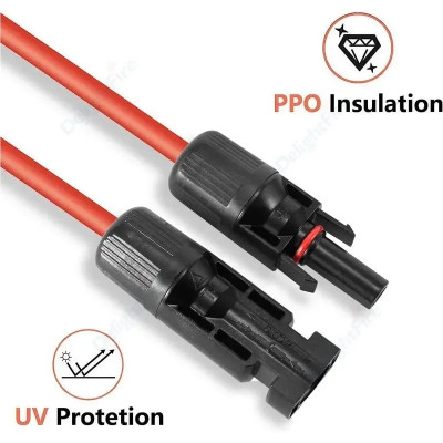 Lot 2 allonges 1m câble solaire photovoltaïque 4mm² noir/rouge MC4 montés