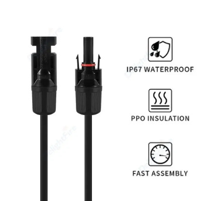 Lot 2 allonges 2m câble solaire photovoltaïque 4mm² noir/rouge MC4 montés