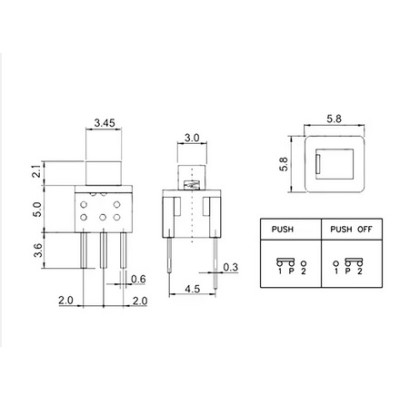 switch, interrupteur tactile ON-OFF instantané 5.8x5.8x5 mm 6 Broches