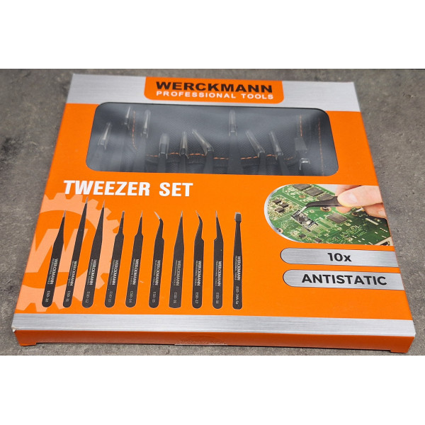 Set de 10 brucelles anti-statique avec pochette