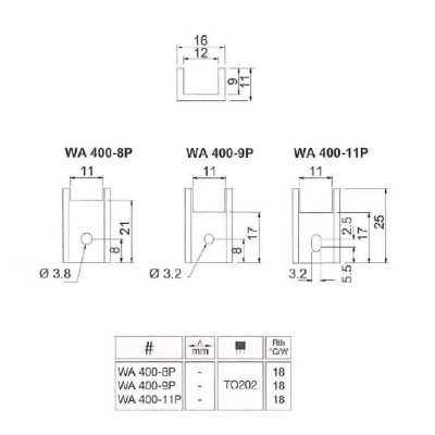 Refroidisseur TO220 / TO-220 Radiateur Dissipateur de chaleur 18K/W, 25 x 16 x 11mm schaffner WA400-11P