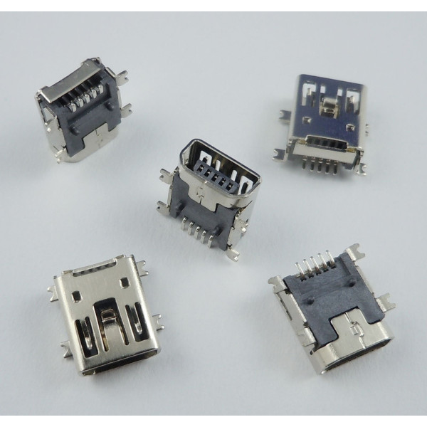 Connecteur Mini USB AB a souder (5 pin pour l'usb)(4 points de fixation a plat)