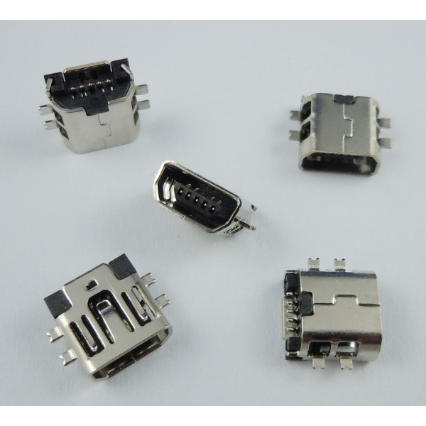 Connecteur Mini USB AB a souder (5 pin pour l'usb)(4 points de fixation a plat central)