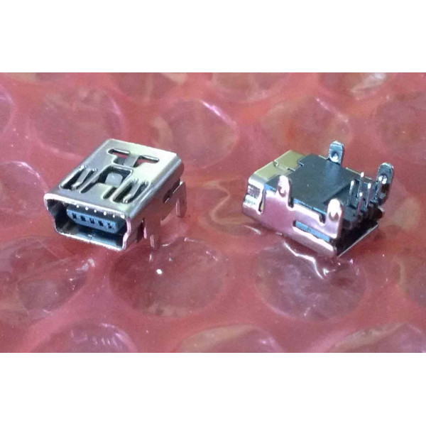 Connecteur Mini USB B Traversants Angle Droite a souder (5 pin pour l'usb)(4 points de fixation a traversant)