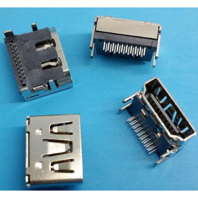 Connecteur HDMI femelle 90 °  2 Ligne pour 19 Pin 4 pattes a souder 