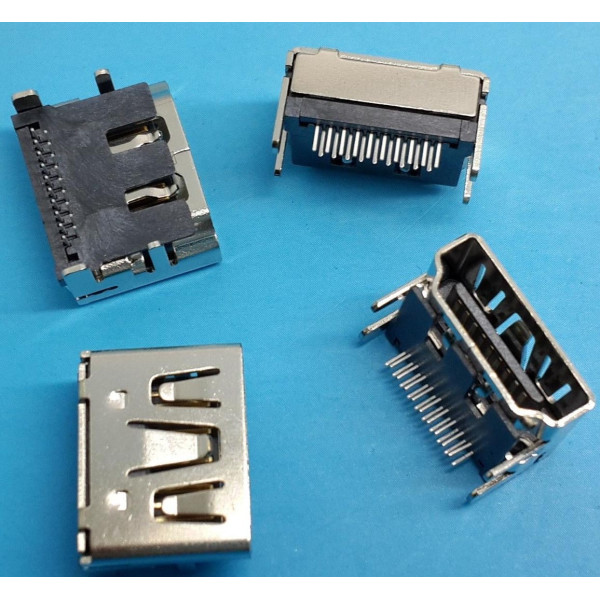 Connecteur HDMI femelle 90 °  2 Ligne pour 19 Pin 4 pattes a souder 