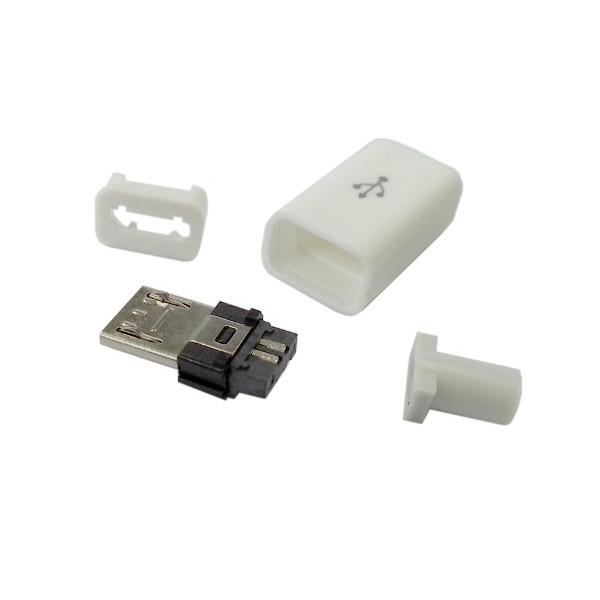Connecteur micro USB B male a souder 5 pins avec boitier(Blanc)
