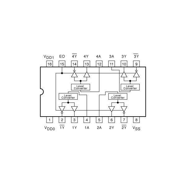 HEF4104BE Quadruple adaptateur de tension (3 états) équivalent CD4104BE